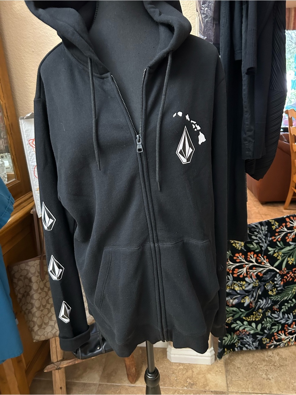 Volcom Black Zip Hoodie with White Logos
